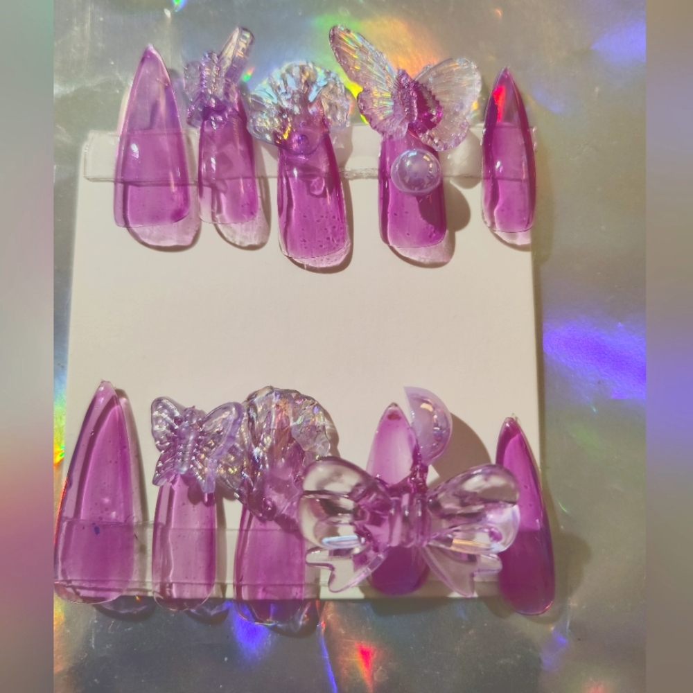 Purple Handmade Designed Butterfly  Nail Set